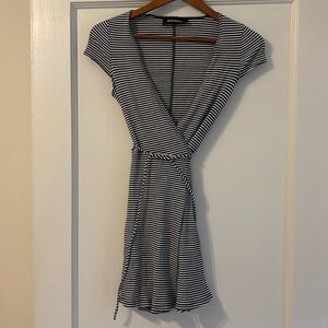 Reformation Tulip Ribbed Striped Mini Wrap Dress